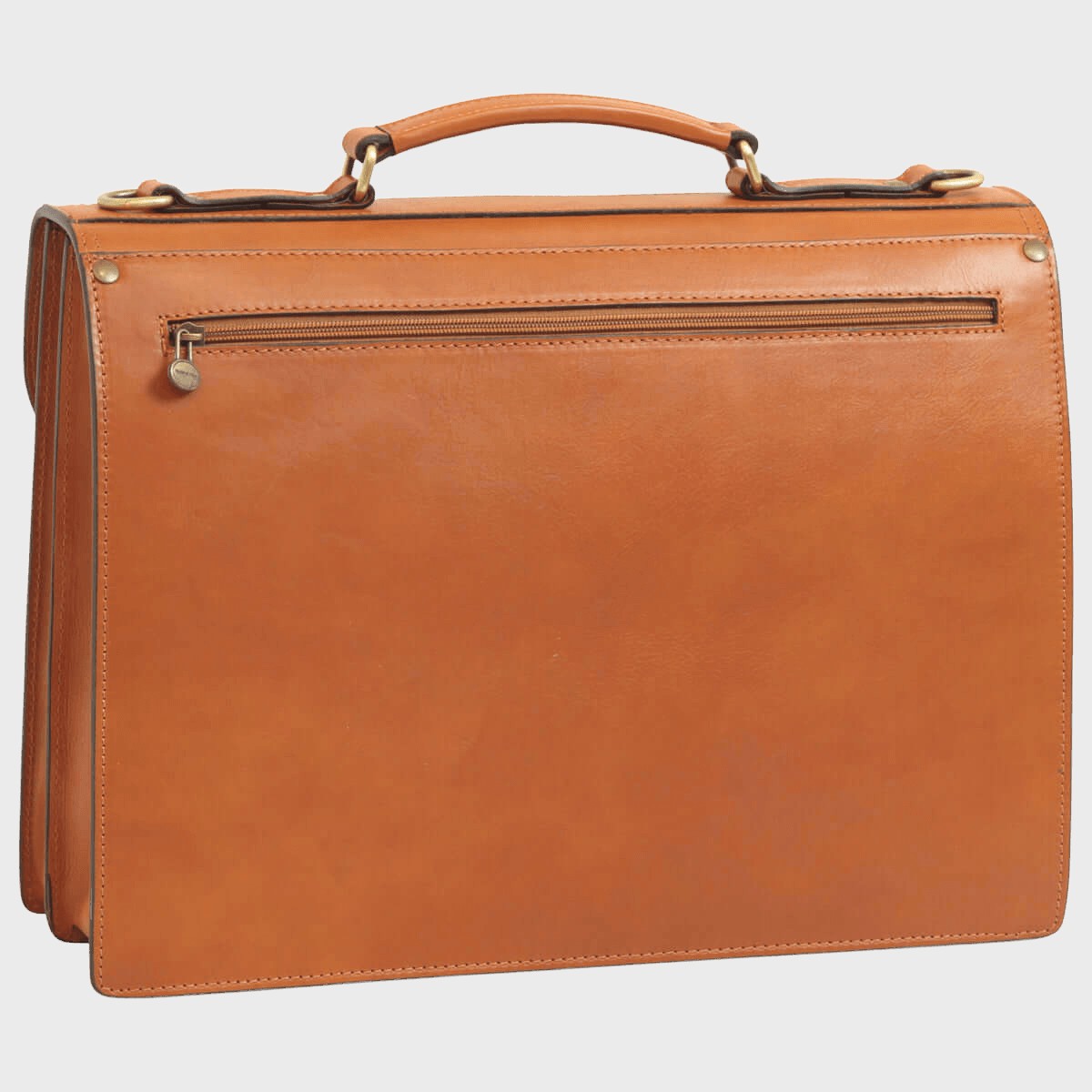 Borsa in pelle marrone da uomo con manico superiore e tasca frontale con zip