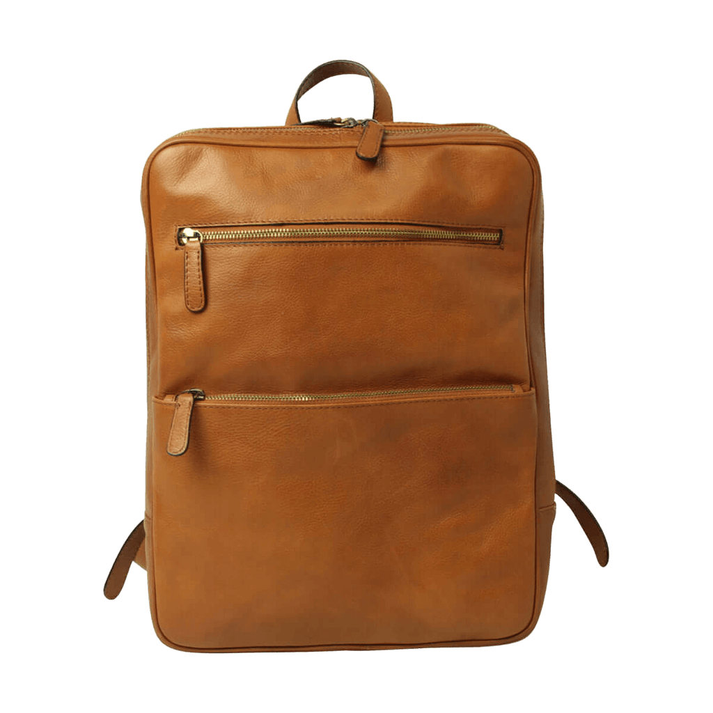 Zaino in pelle cognac con zip frontale e manico superiore