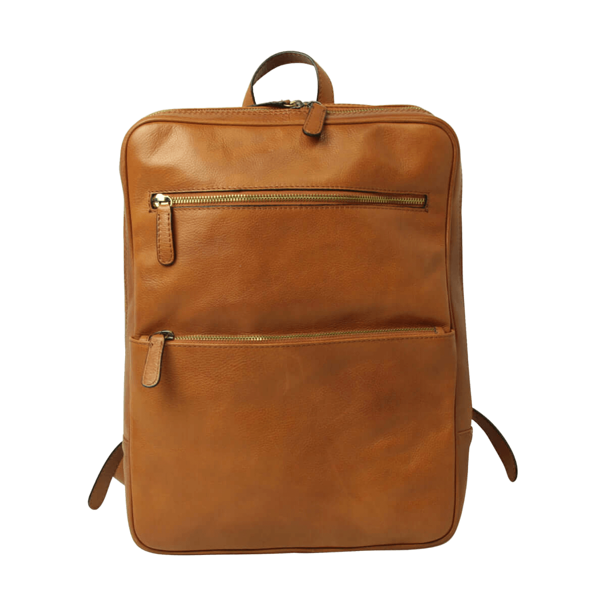 Zaino in pelle cognac con zip frontale e manico superiore
