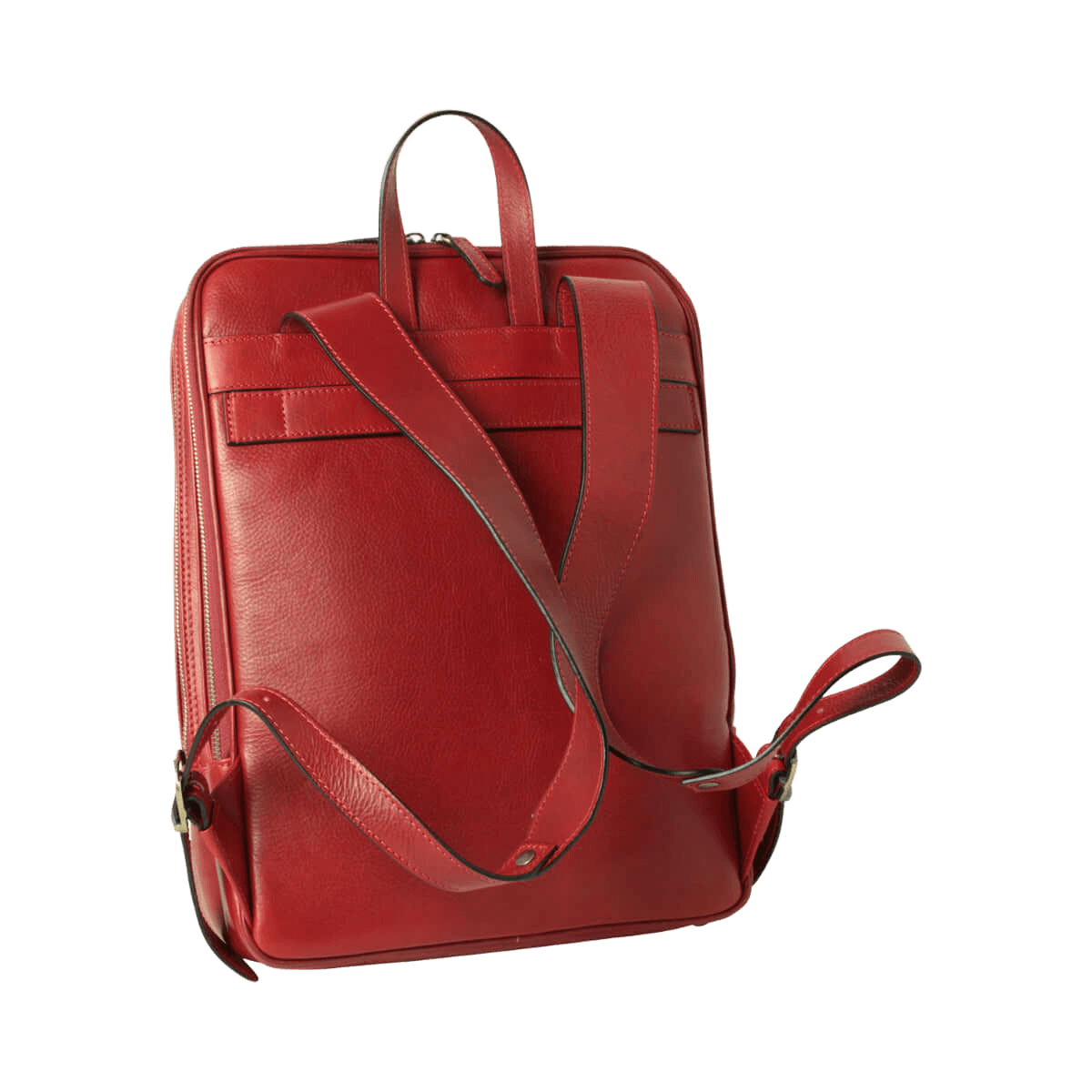 Zaino in pelle rosso con spallacci regolabili e manici superiori