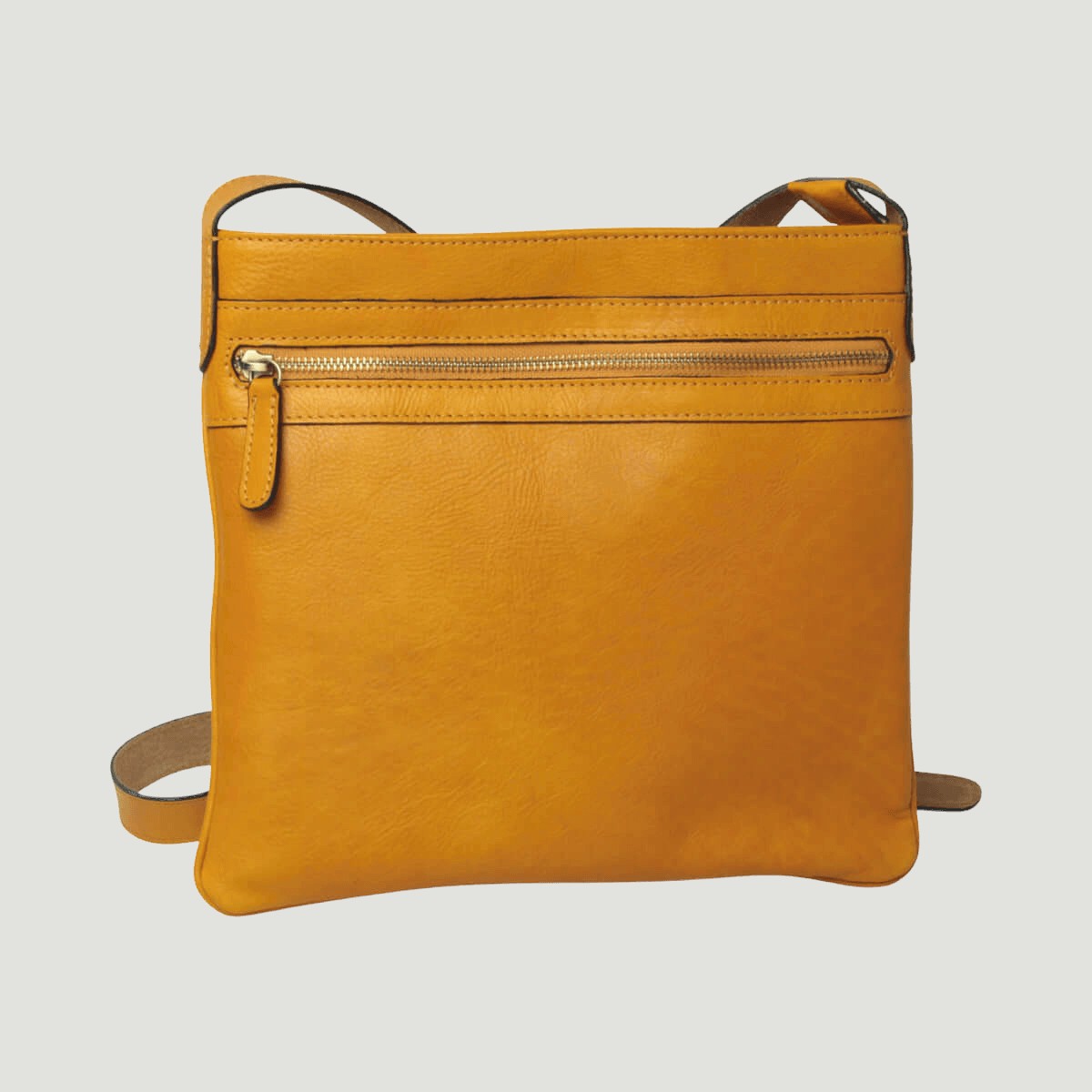 Borsa a tracolla in pelle giallo ocra Old Angler, tasca con zip frontale e tracolla