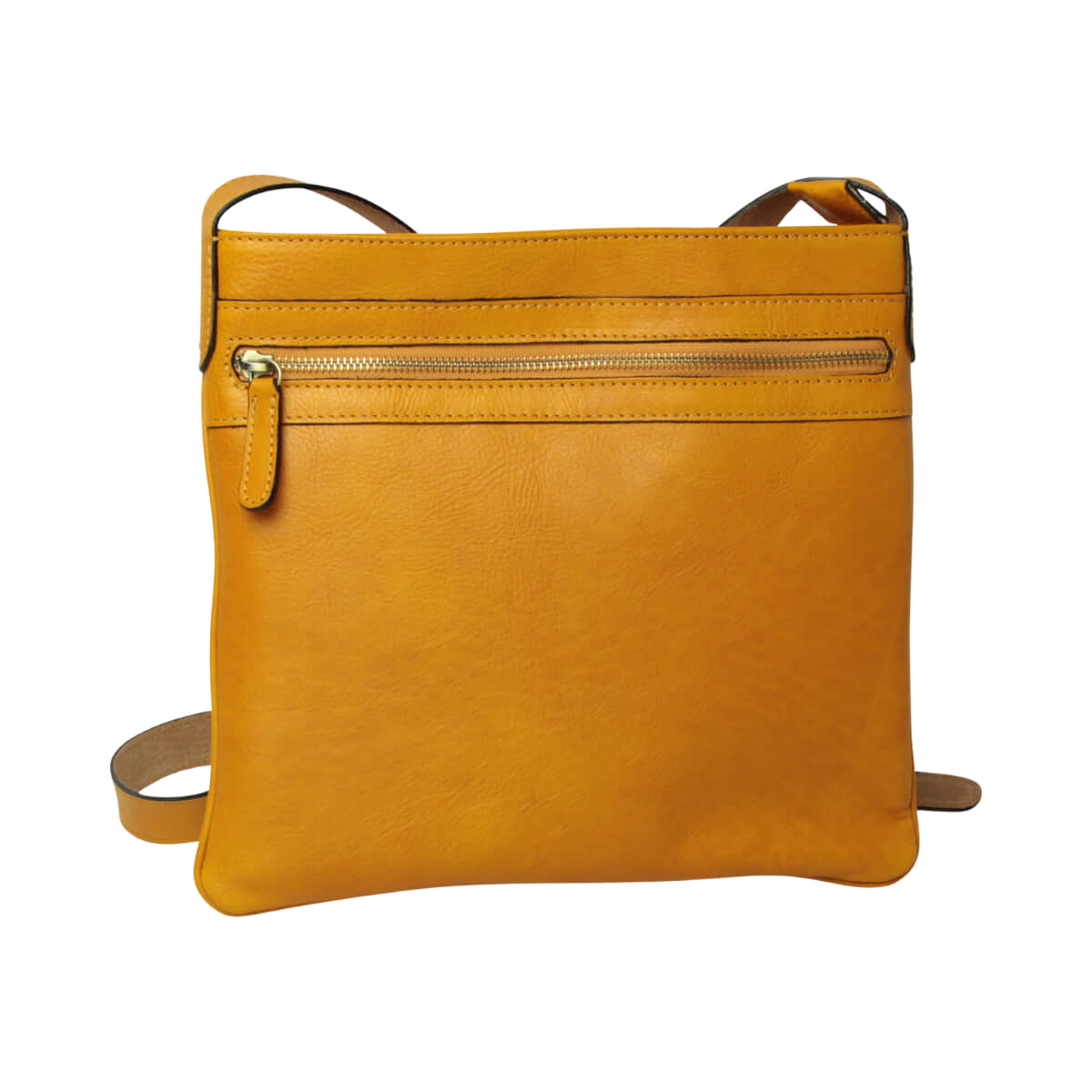 Borsa a tracolla giallo ocra in pelle con zip frontale e tracolla