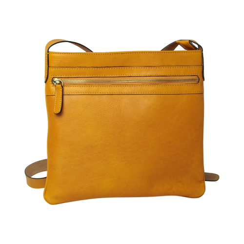 Borsa a tracolla giallo ocra in pelle con zip frontale e tracolla