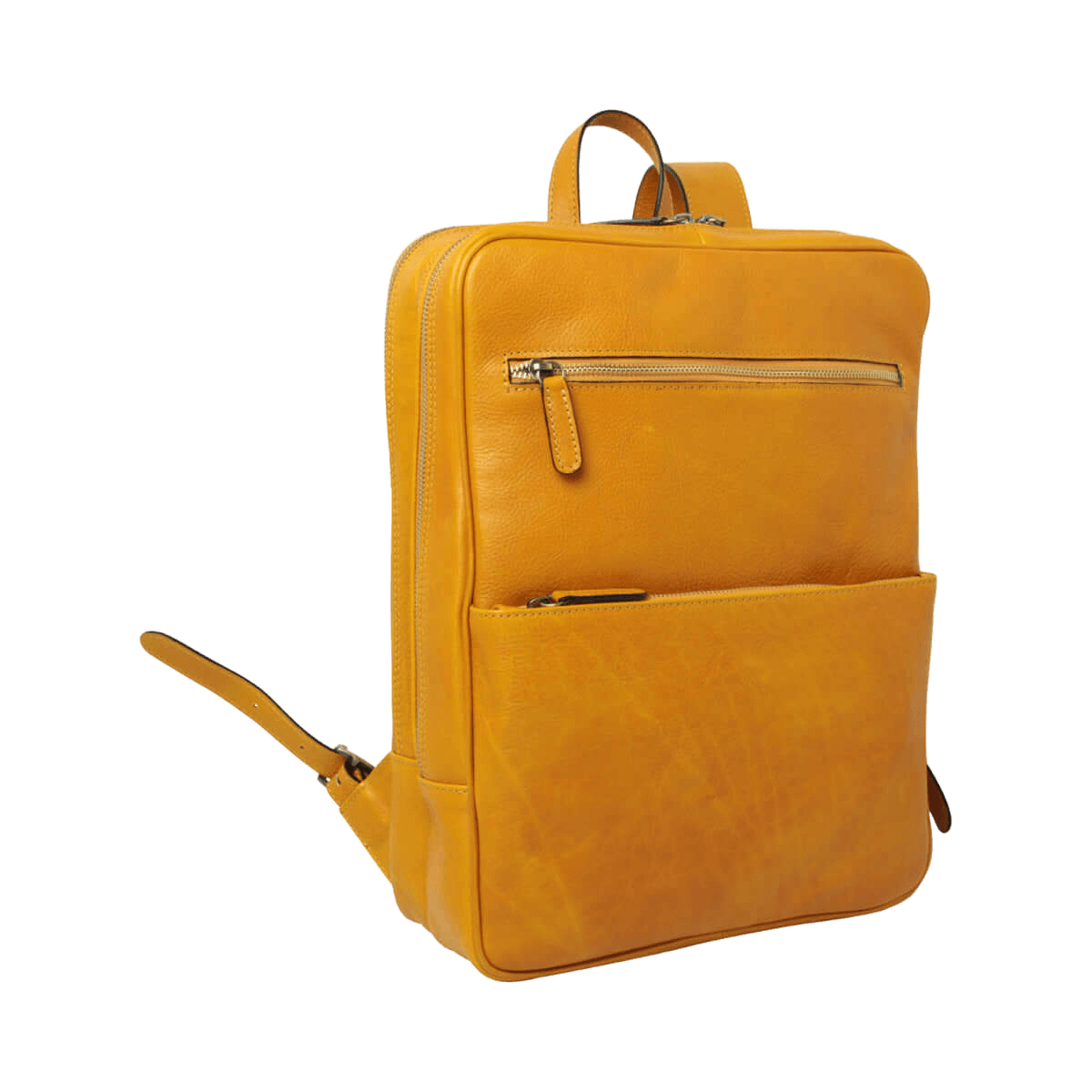 Zaino in pelle giallo ocra con tasca frontale e chiusura con zip