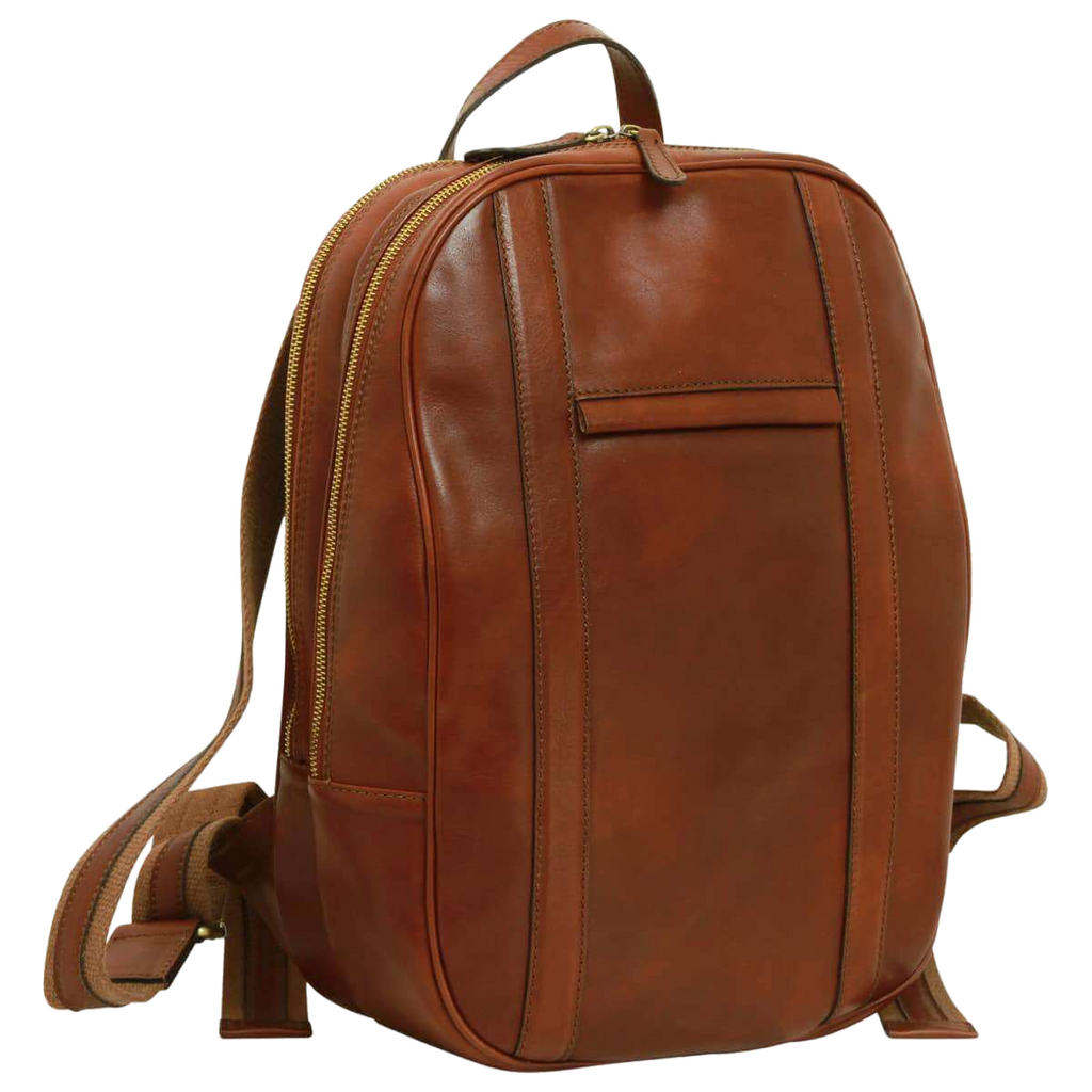 Zaino in vitello morbido marrone mogano, retro con imbottitura e supporto alla base