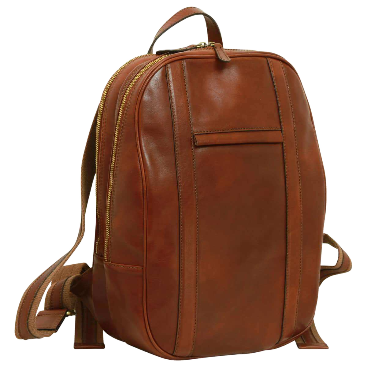 Zaino in vitello morbido marrone mogano, retro con imbottitura e supporto alla base