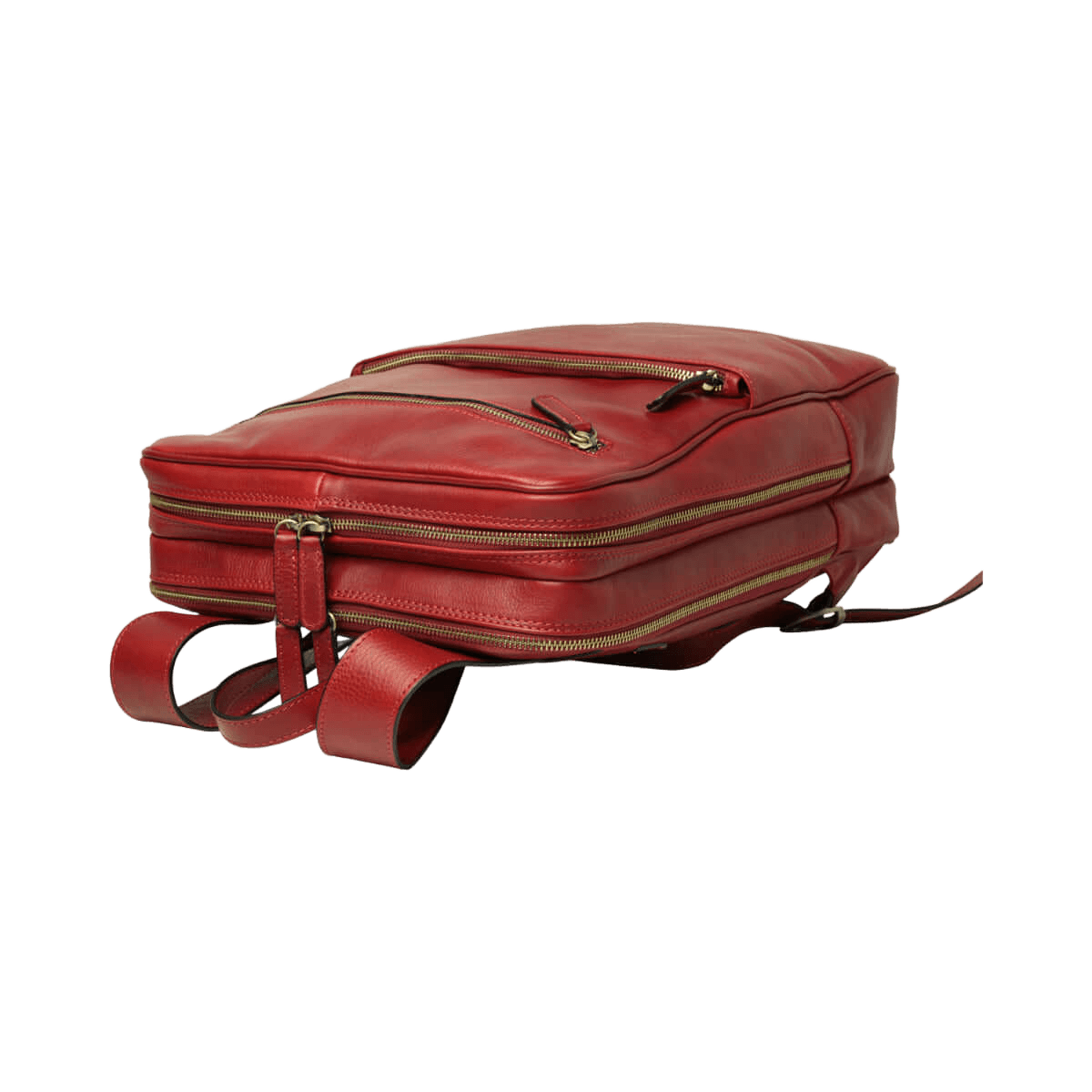 Zaino in pelle rosso con cerniere frontali e fascia per trolley