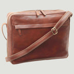 Borsa messenger in pelle pieno fiore marrone, tracolla regolabile e chiusura con zip
