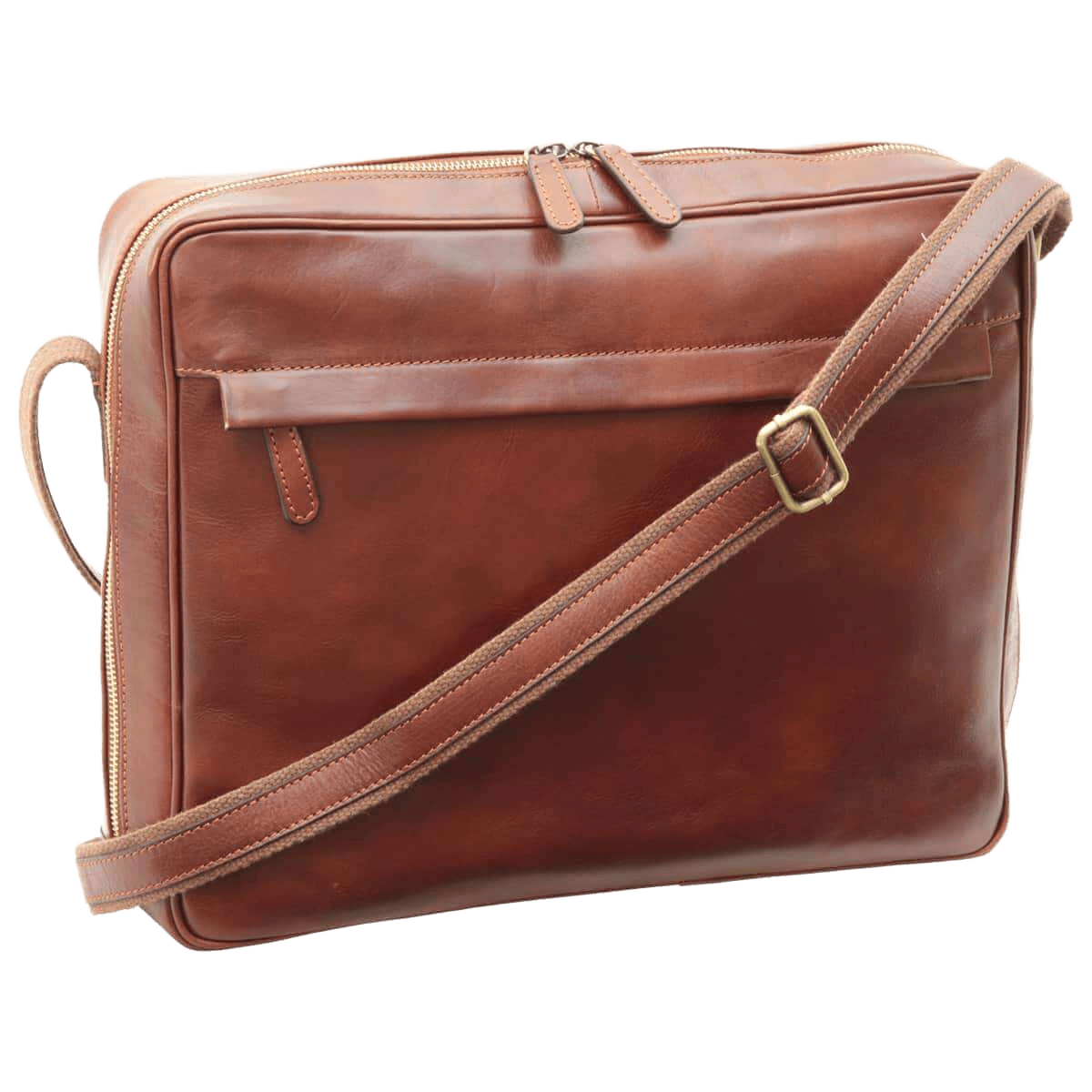 Borsa messenger in pelle marrone con tracolla regolabile e chiusura a zip