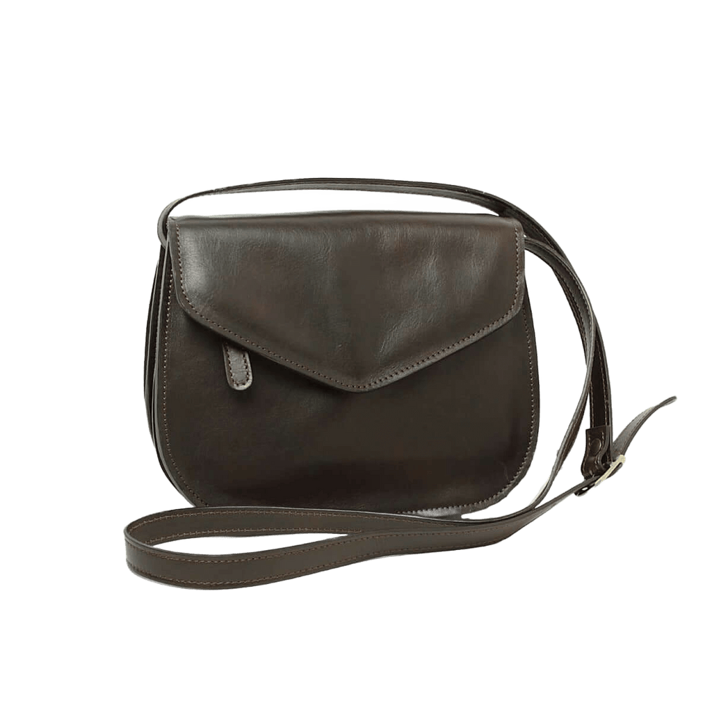 Borsa a tracolla in pelle testa moro con patta frontale e tracolla regolabile