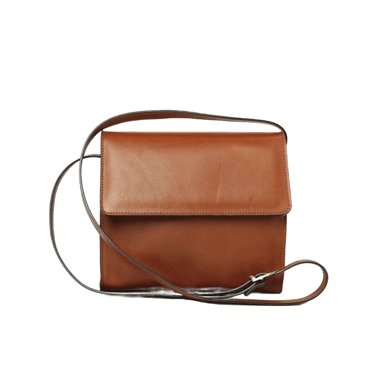 Borsa a tracolla in pelle cuoio con patta e tracolla sottile