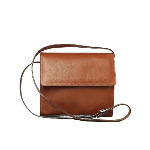 Borsa a tracolla in pelle cuoio con patta e tracolla sottile