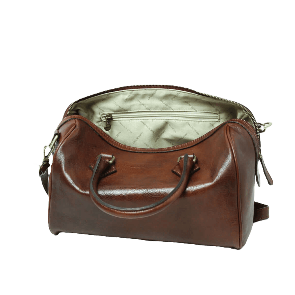 Bauletto in pelle marrone con interno foderato e zip superiore