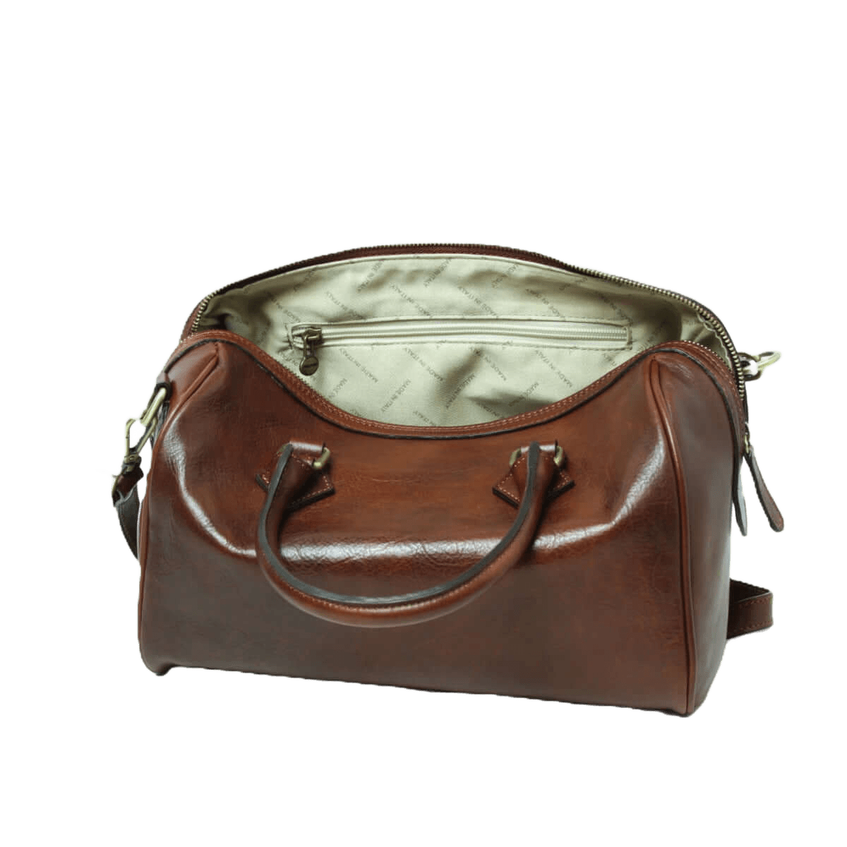 Bauletto in pelle marrone con interno foderato e zip superiore
