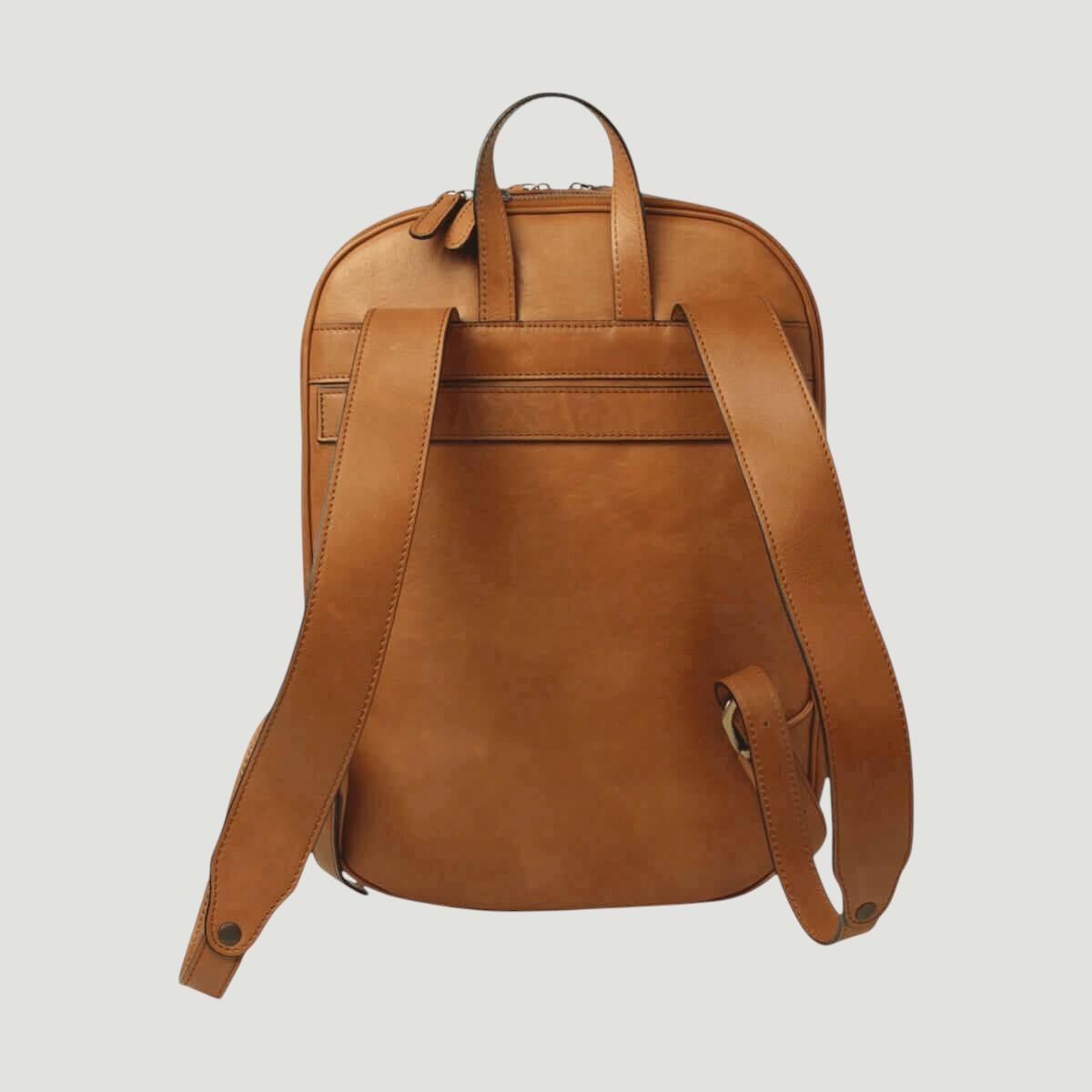 Zaino in pelle marrone con tasca frontale con zip e spallacci regolabili