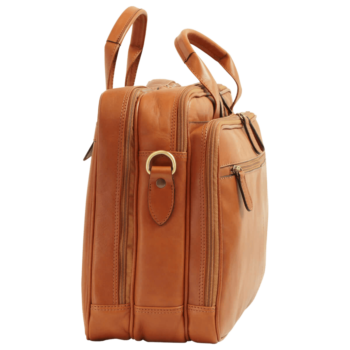 Borsa in pelle marrone con manici e tasca frontale con zip