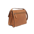Borsa a tracolla in pelle cuoio con zip frontale e manici a tracolla.