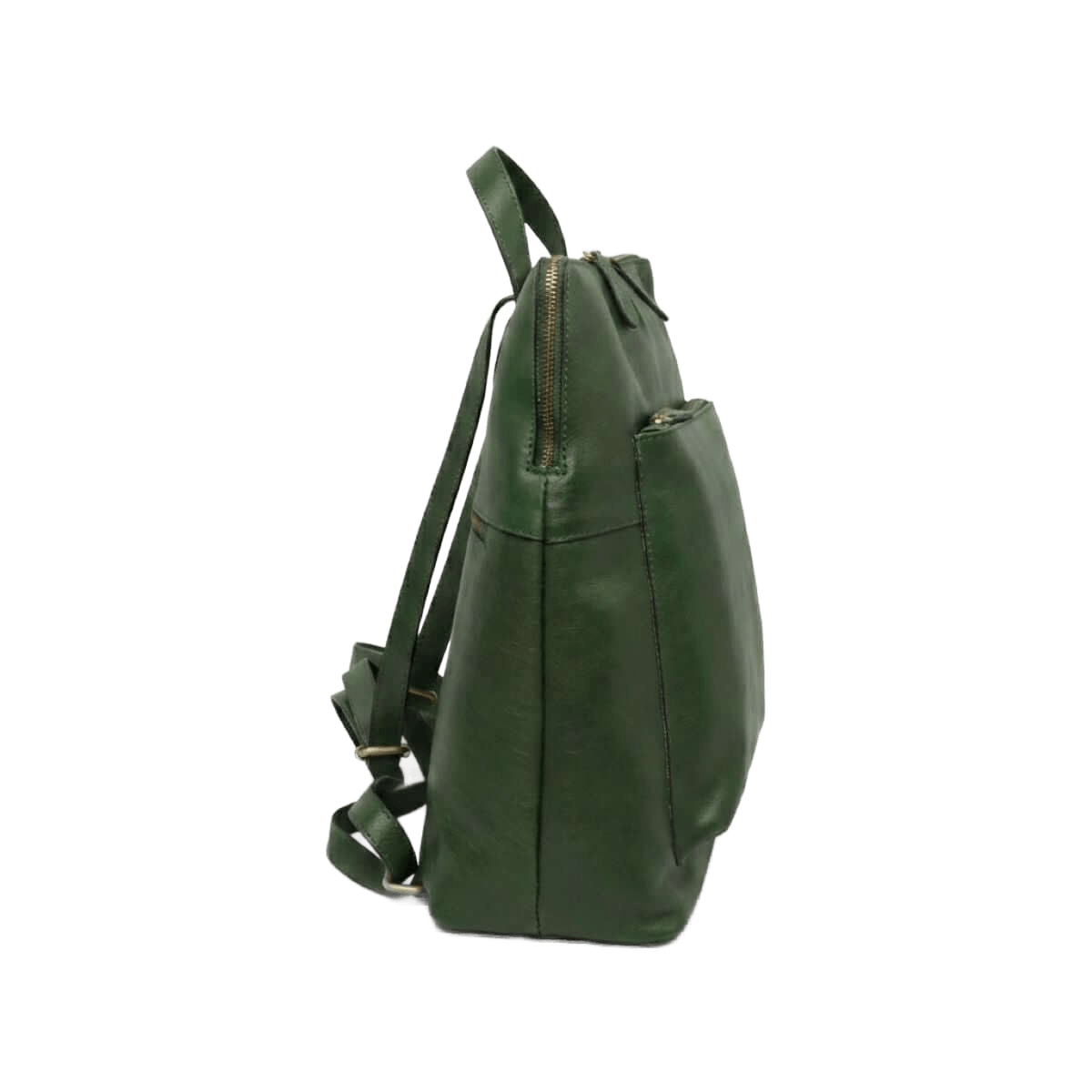 Zaino in pelle verde con cinghie lunghe e zip laterale