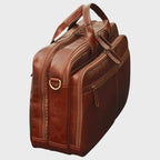 Borsa laptop in pelle marrone con doppie tasche con zip e manici superiori