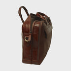 Borsa in pelle marrone per laptop con manico alto e tasca con zip laterale