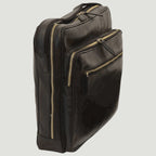 Borsa a tracolla grande in pelle nera con due zip e tracolla