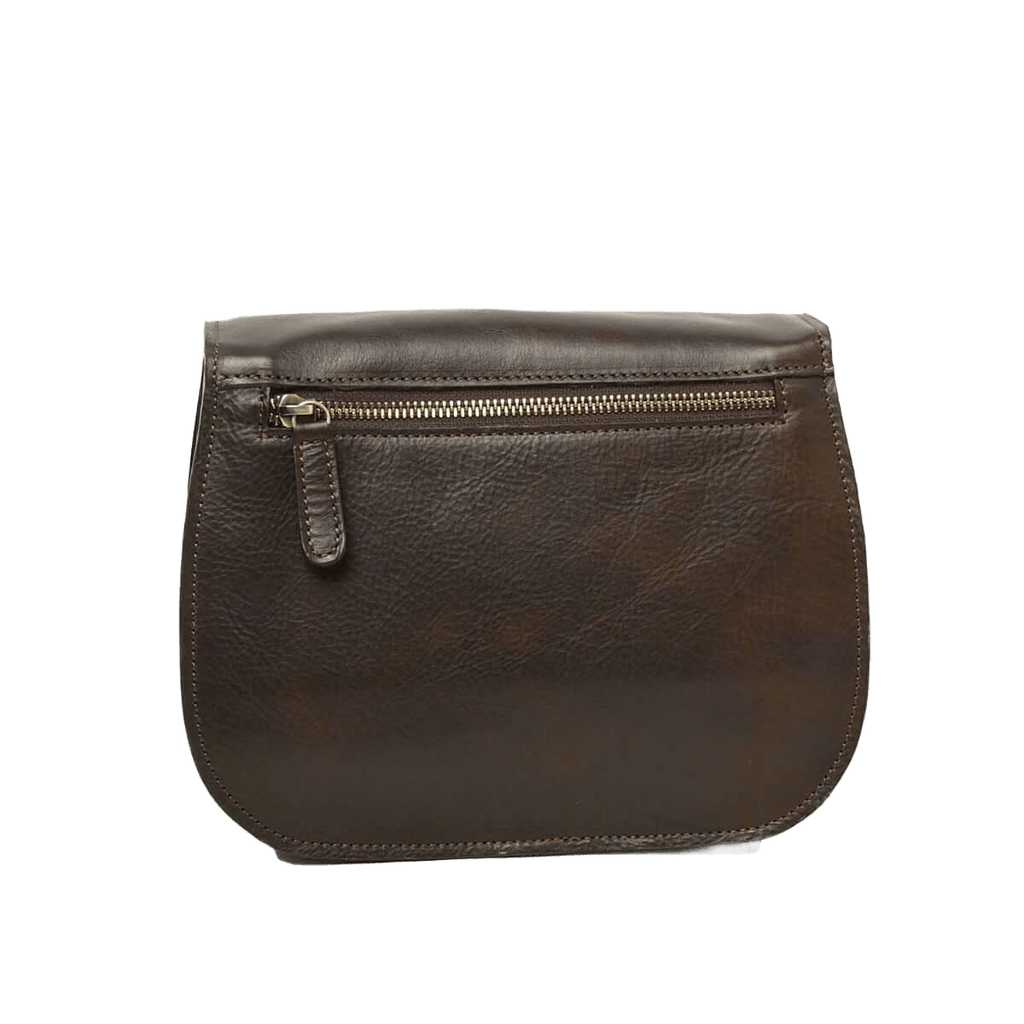 Borsa a tracolla testa moro con chiusura con zip e patta, vista frontale