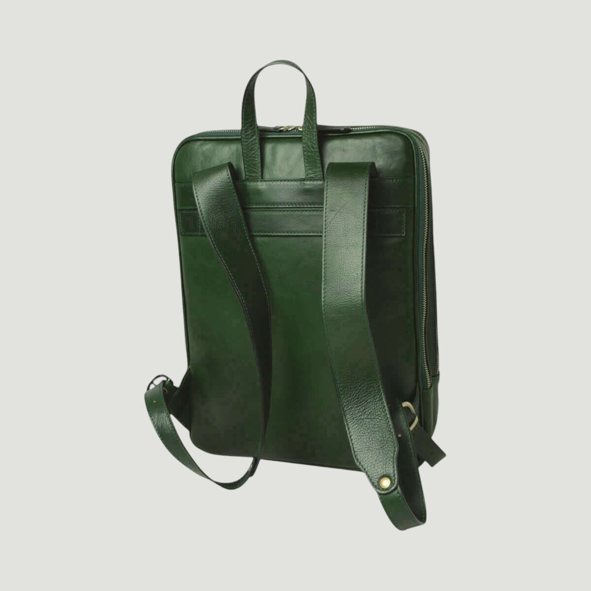 Zaino in pelle verde con spallacci regolabili e tasca con zip