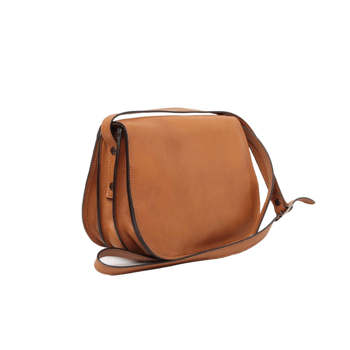 Borsa a tracolla in pelle cuoio, profilo arrotondato, tracolla e fibbia regolabile