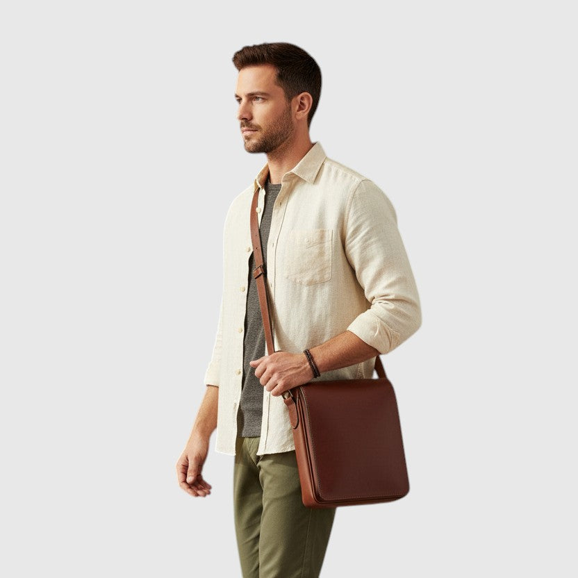 Borsa a Tracolla in Pelle Vitello Pieno Fiore Mogano – Old Angler