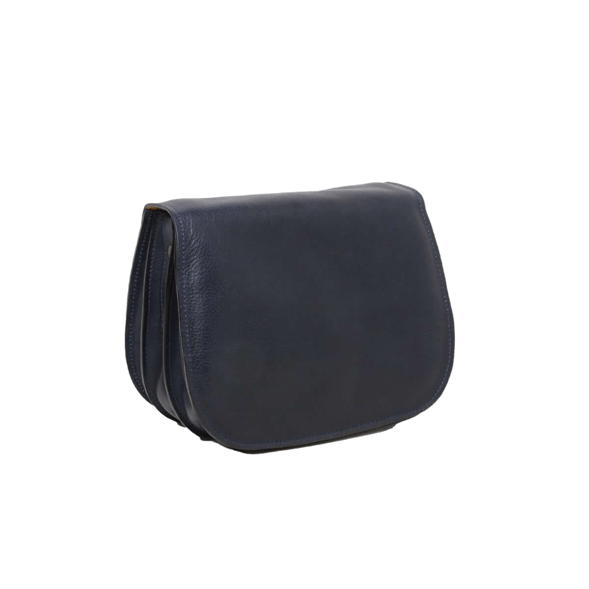 Borsa a tracolla in pelle blu scuro con patta rettangolare e bordi in rilievo