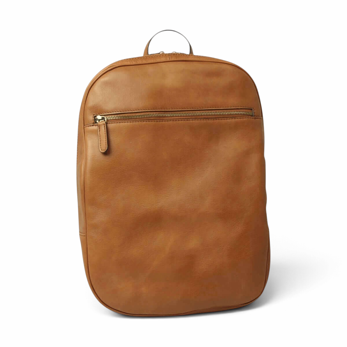 Zaino in pelle pieno fiore marrone coloniale vista frontale con tasca orizzontale con zip e manico superiore
