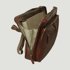 Borsa messenger in pelle marrone con zip e interno foderato chiaro
