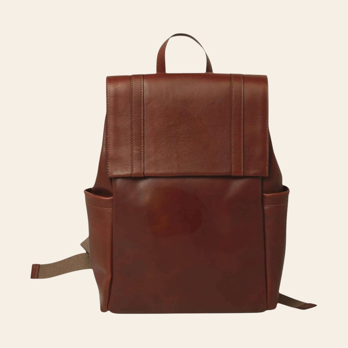 Zaino in pelle marrone con pattina frontale e fascia trolley per laptop