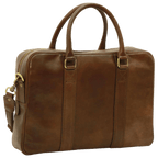 Borsa in pelle marrone scuro con due manici e chiusura con zip metallica