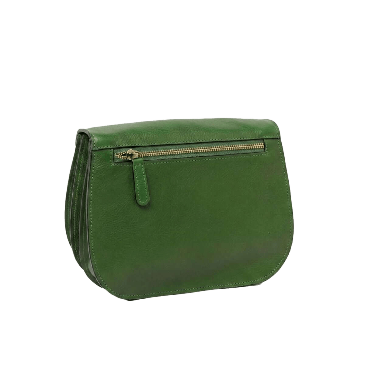 Borsa a tracolla verde in pelle con cerniera frontale e tracolla