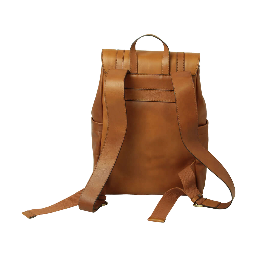 Zaino in pelle marrone con tracolla e fascia per trolley, per laptop