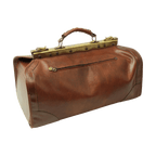 Borsa da viaggio media in pelle marrone con manici superiori e chiusura in metallo