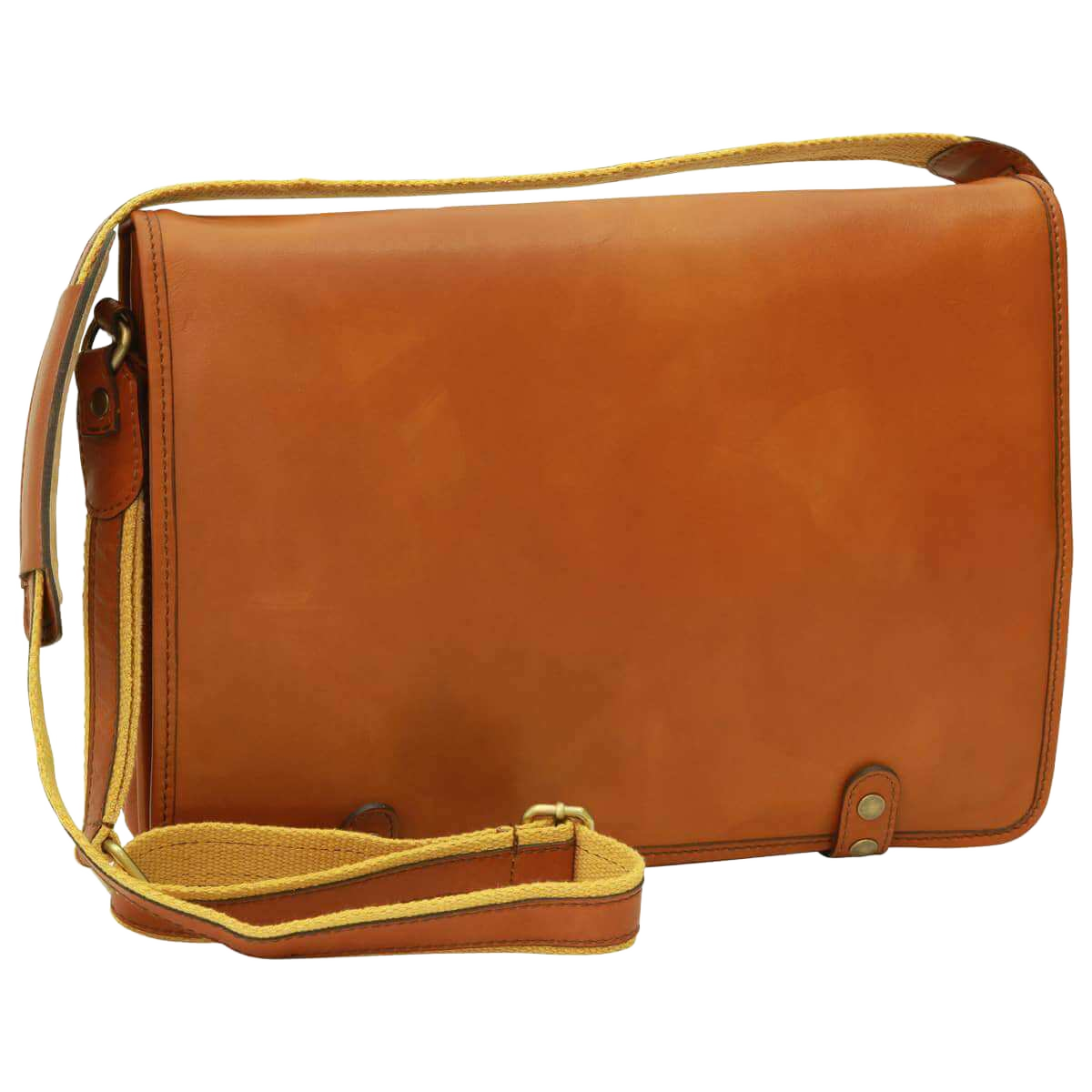 Borsa messenger in vitello nappato cuoio, tracolla e fibbia dorate