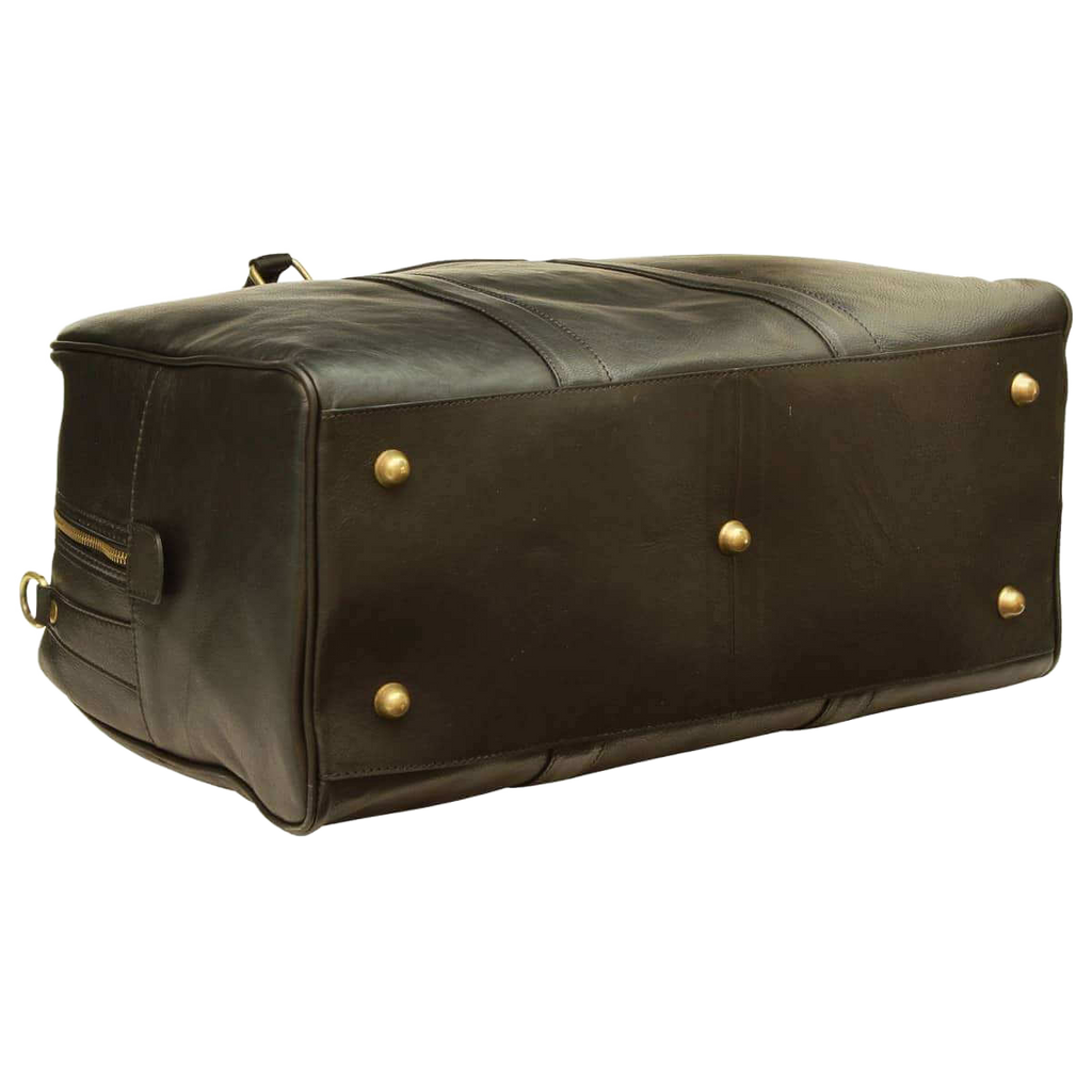 Borsone da viaggio in pelle scura Old Angler con bottoni decorativi dorati