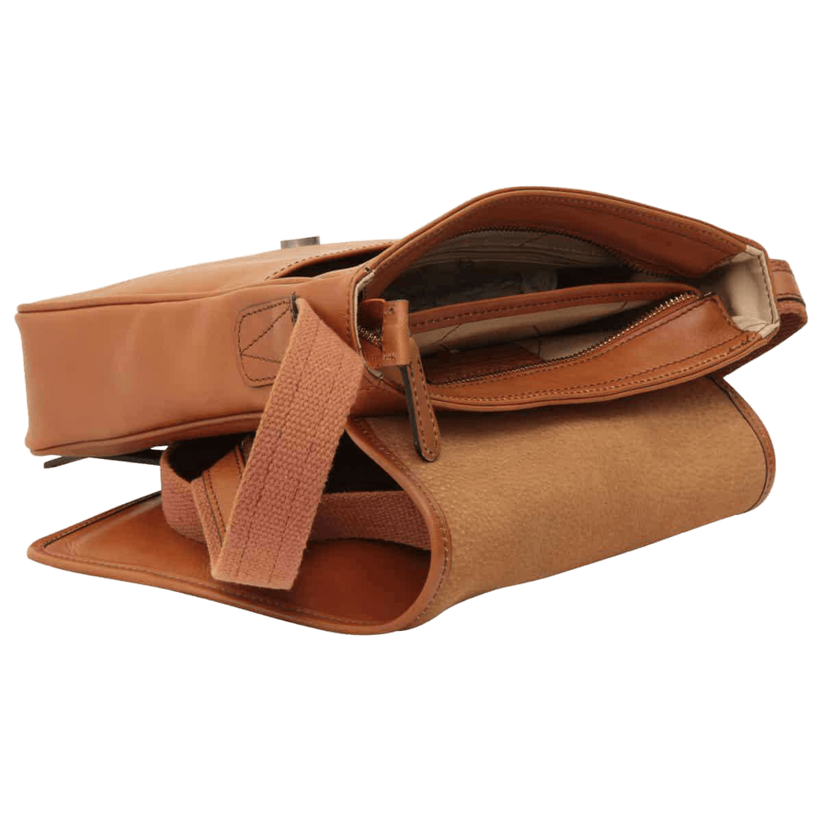 Borsa messenger in cuoio marrone con tracolla e chiusura magnetica a patta