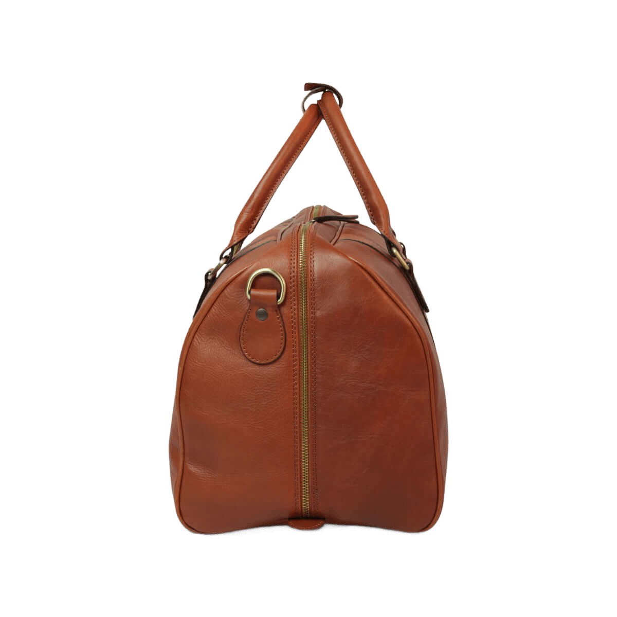 Borsa da viaggio in pelle pieno fiore cuoio, laterale con maniglia ad anello e zip.