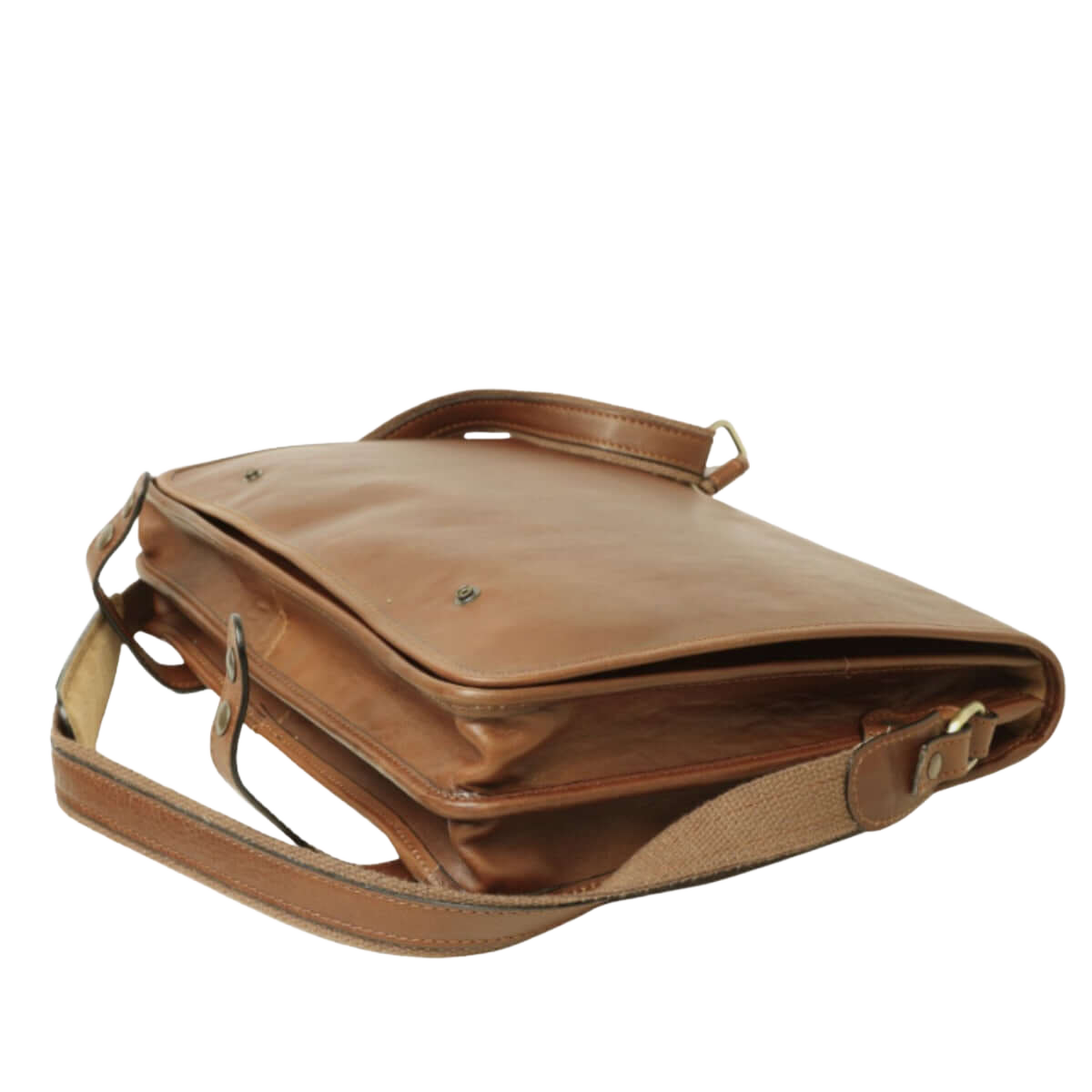 Borsa messenger in vitello castagna con patta superiore e tracolla lunga
