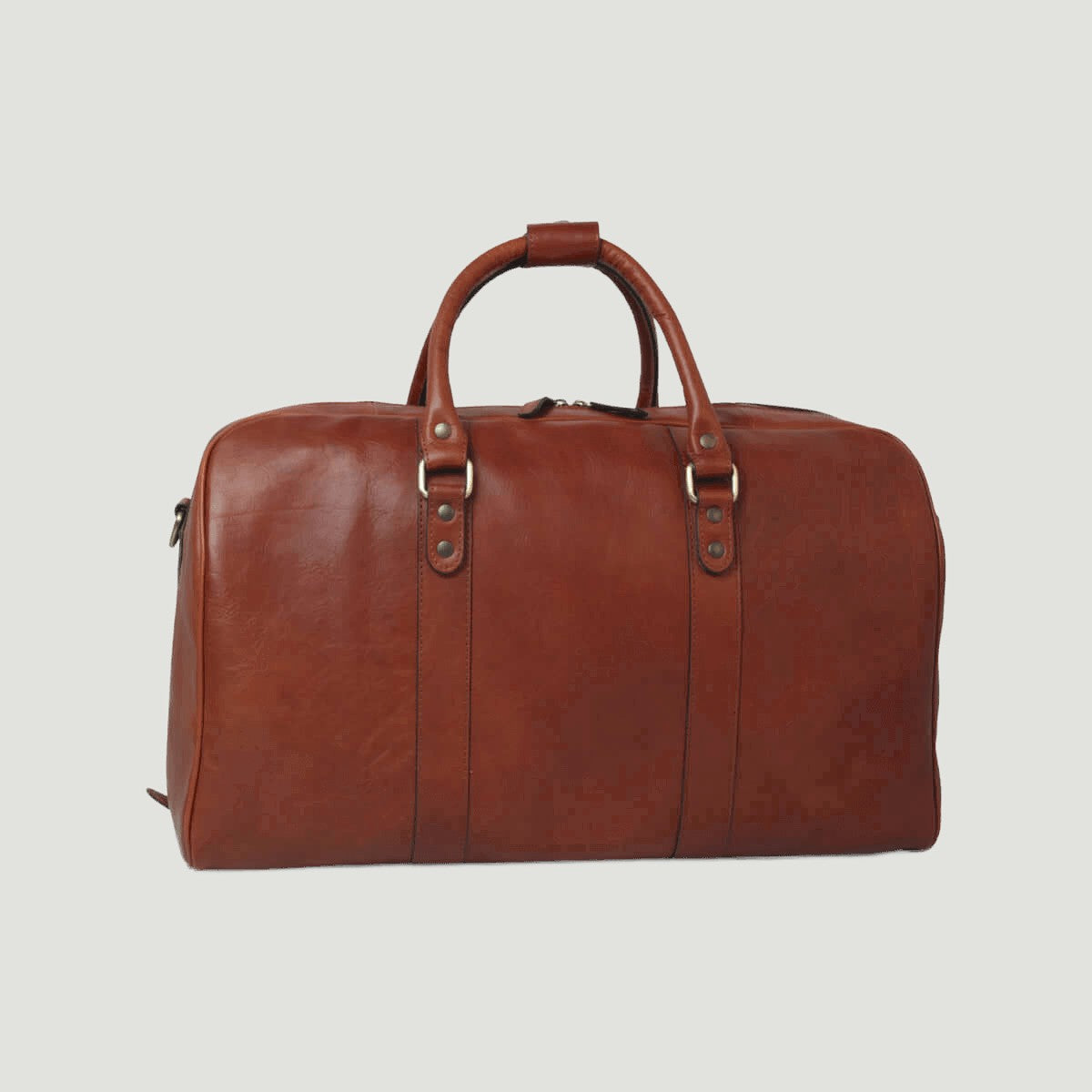 Borsa da viaggio artigianale in pelle mogano con manici e chiusura lampo