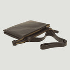 Borsa a tracolla in vitello pieno fiore nera con doppia tasca con zip metalliche