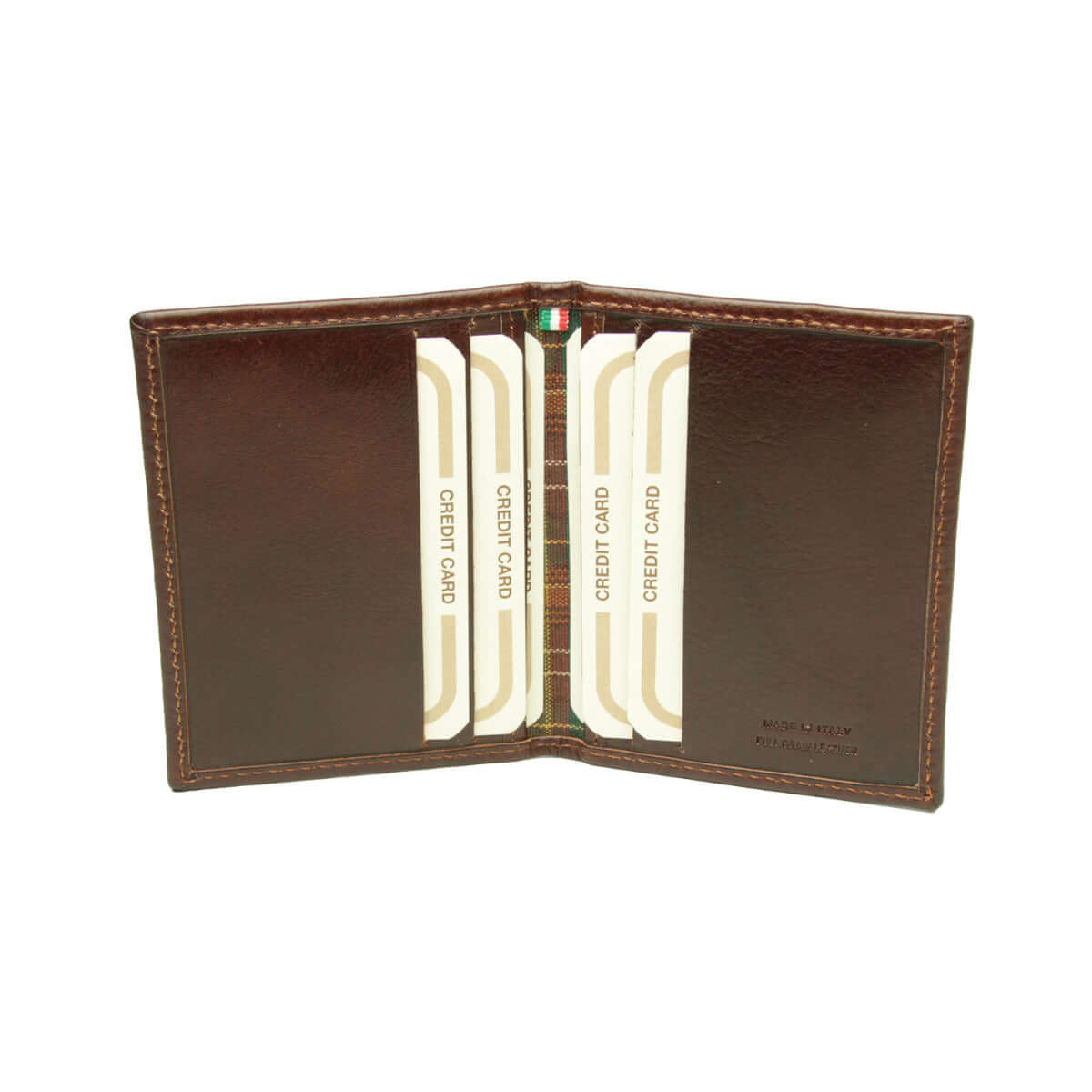 Porta carte in pelle marrone RFID con tasche multiple e logo frontale