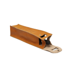 Portabottiglie in pelle giallo ocra aperto con tasca e chiusura