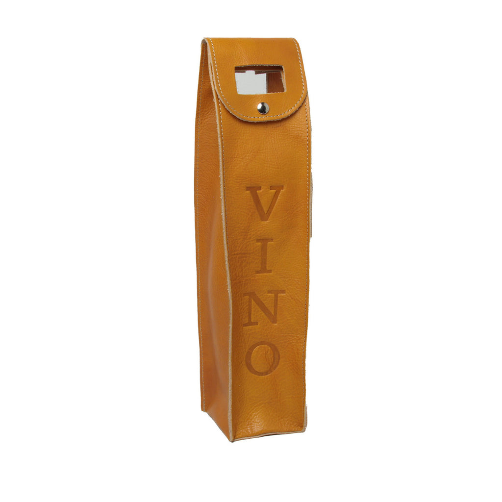 Portavino in pelle - giallo ocra