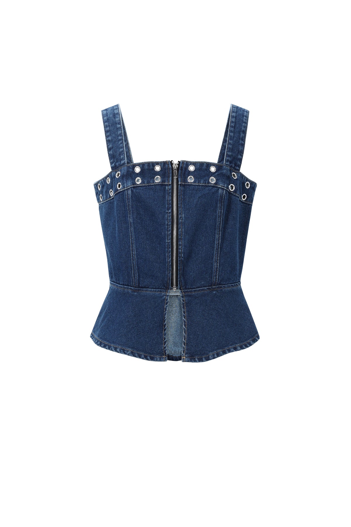 Top in denim con occhielli