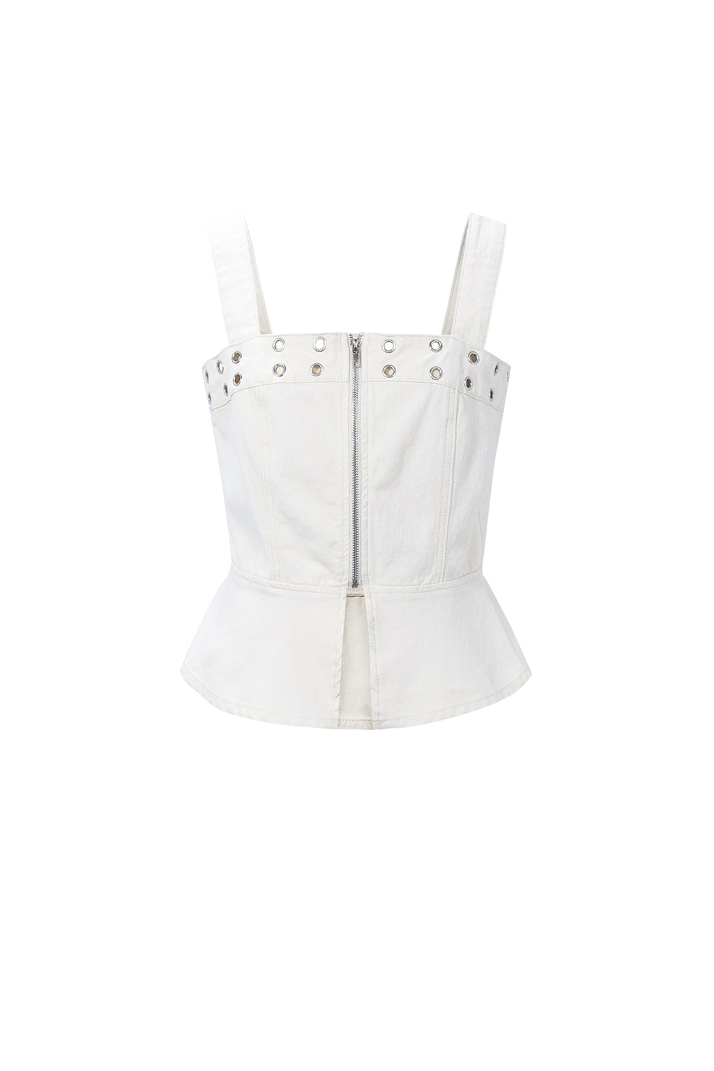 Top in denim con occhielli