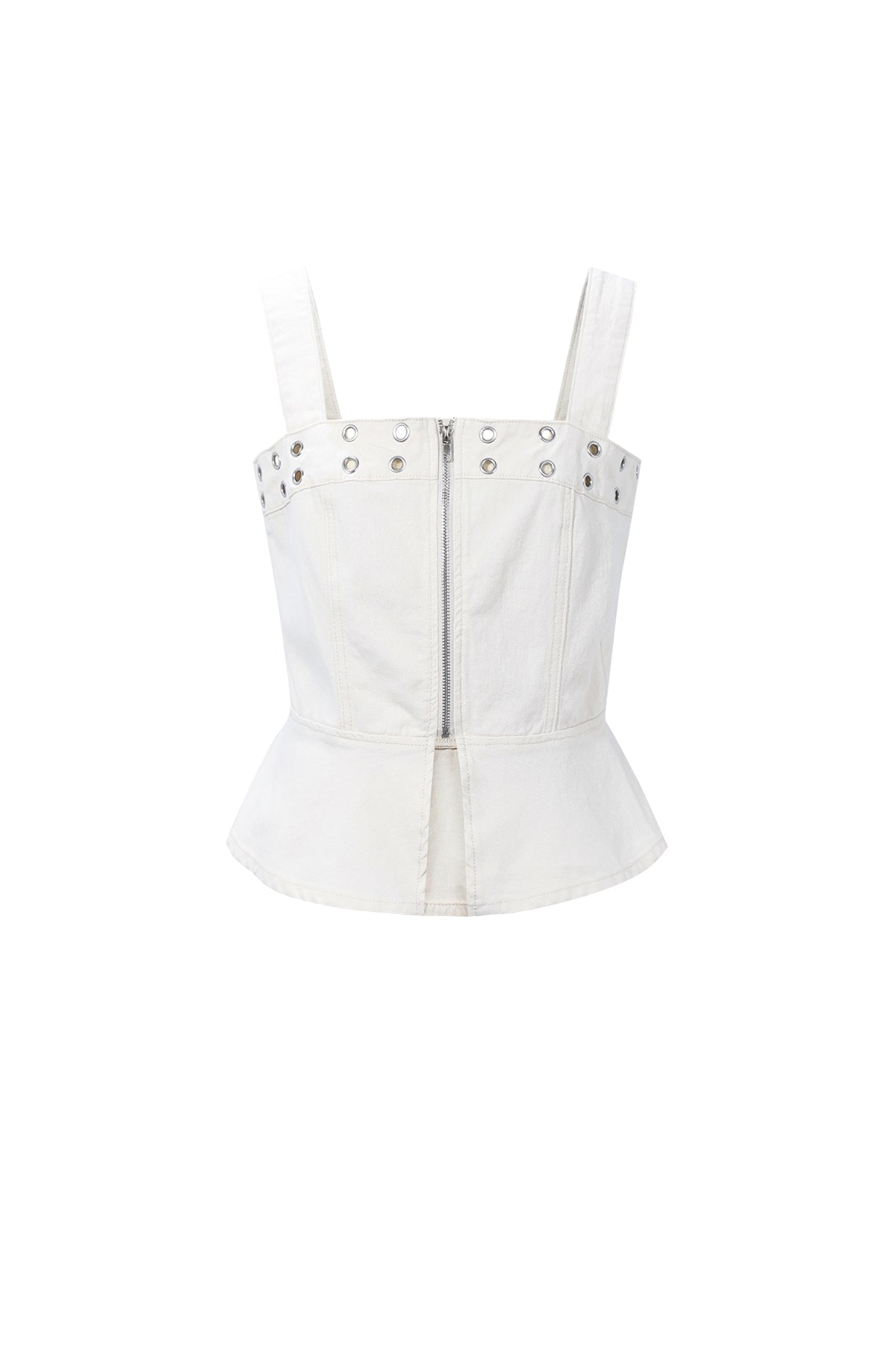 Top in denim con occhielli